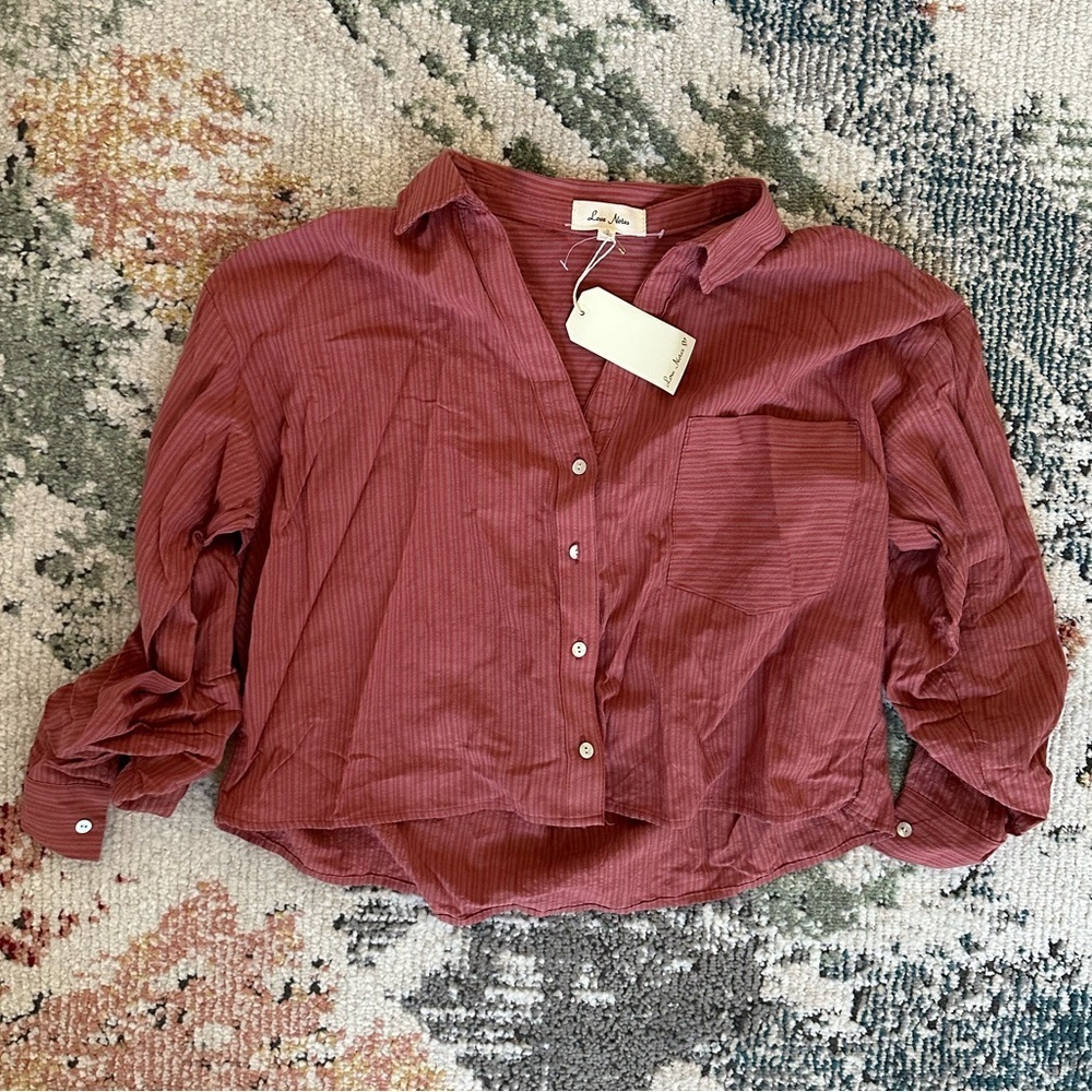 New Texas Boutique Cropped Button Down Blouse Women’s Sz Small Cotton Rayon